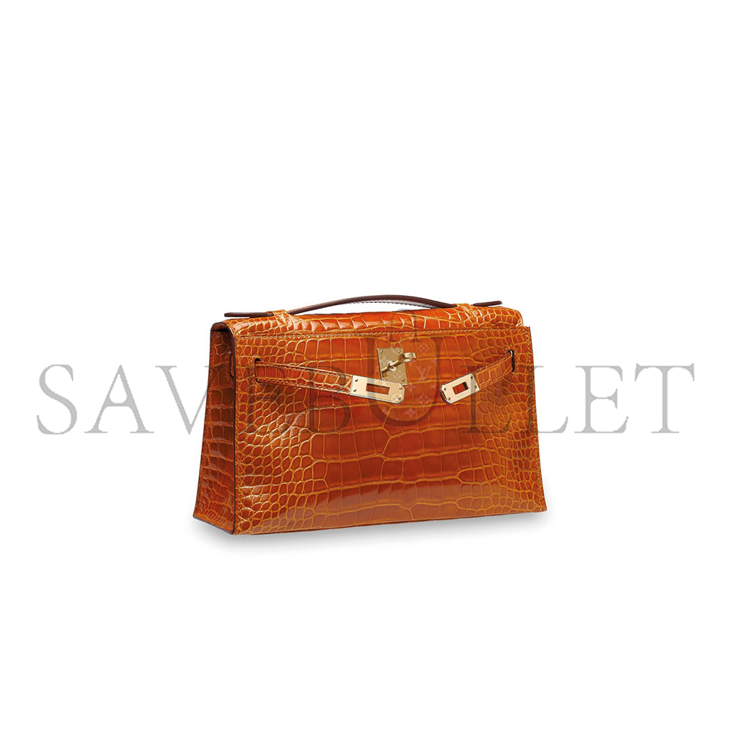 HERMÈS MASTER PAIN DÉPICE ALLIGATOR KELLY POCHETTE WITH PERMABRASS HARDWARE (22*14*7cm)
